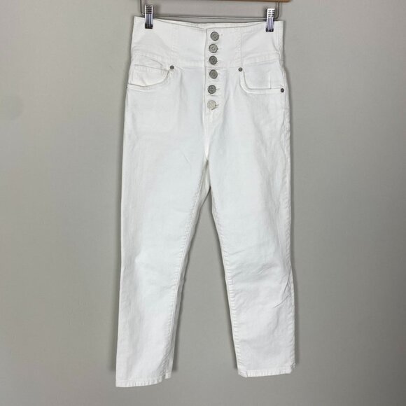 Joie Laurelle High Rise Ankle Button Fly White Denim Jeans Womens 25 Ankle Crop - Picture 2 of 7